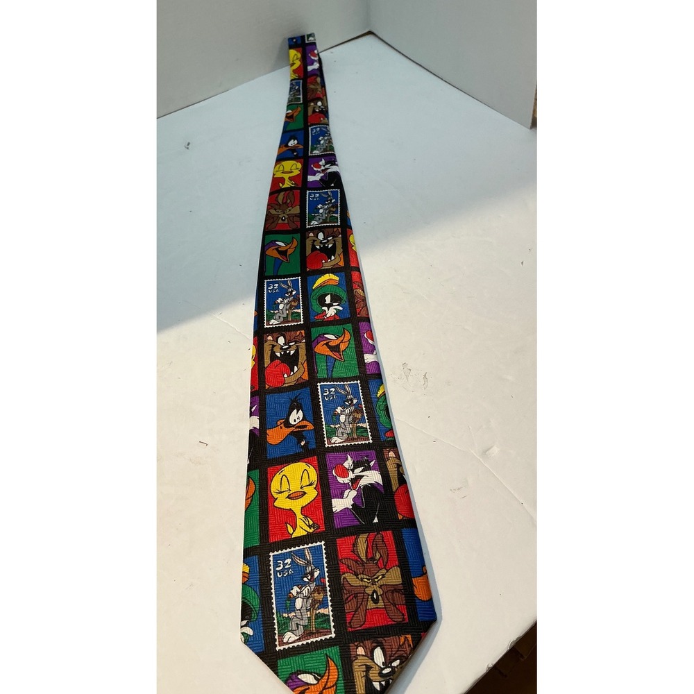 Warner Bros‎ Vintage 90s Looney Tunes Stamp Collection Tie OS Novelty 1997